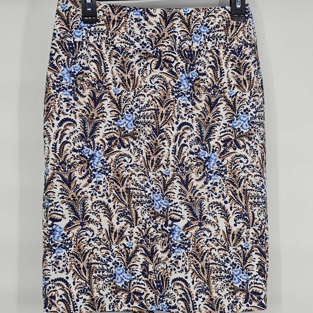 Ann Taylor Pencil Skirt with Blue & Brown Floral Print Machine Washable 0 - Picture 7 of 12